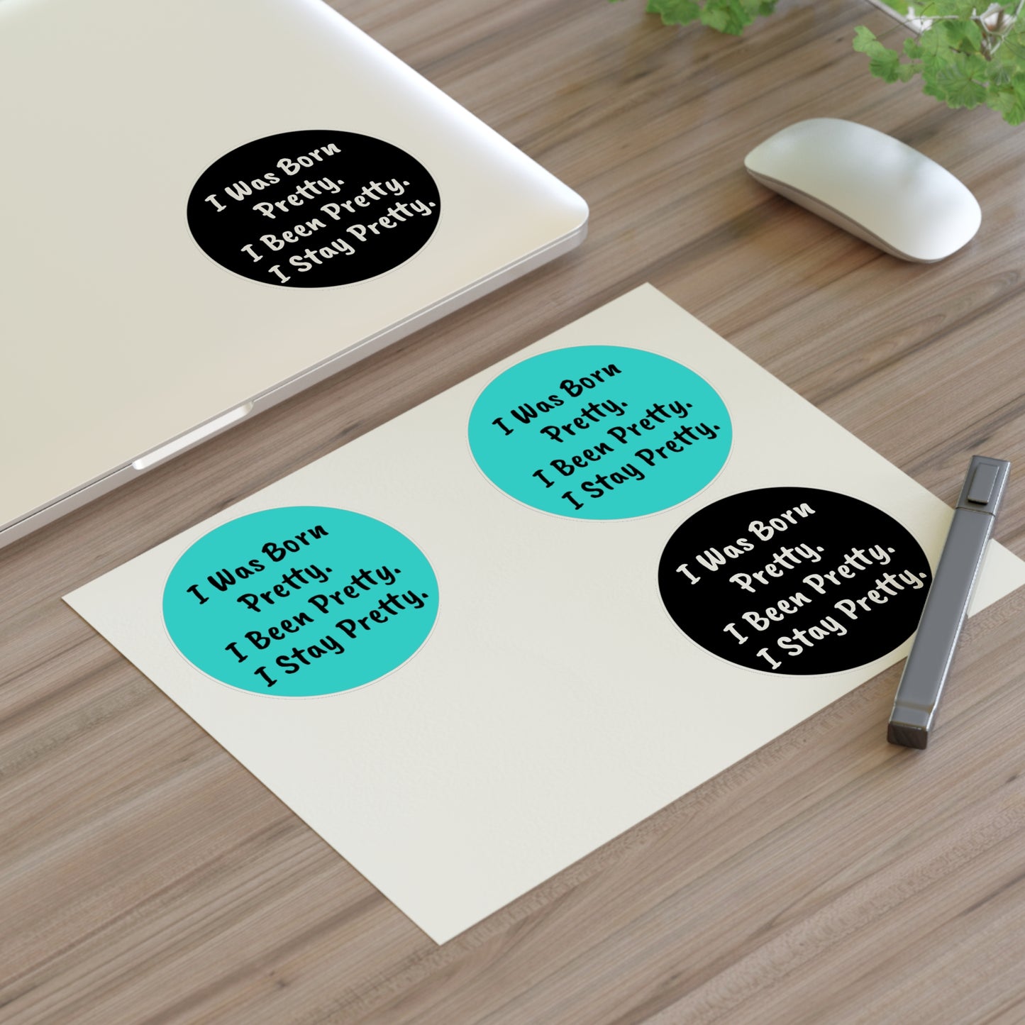 'I Was Born Pretty' Round Sticker Sheet (4-Pack)