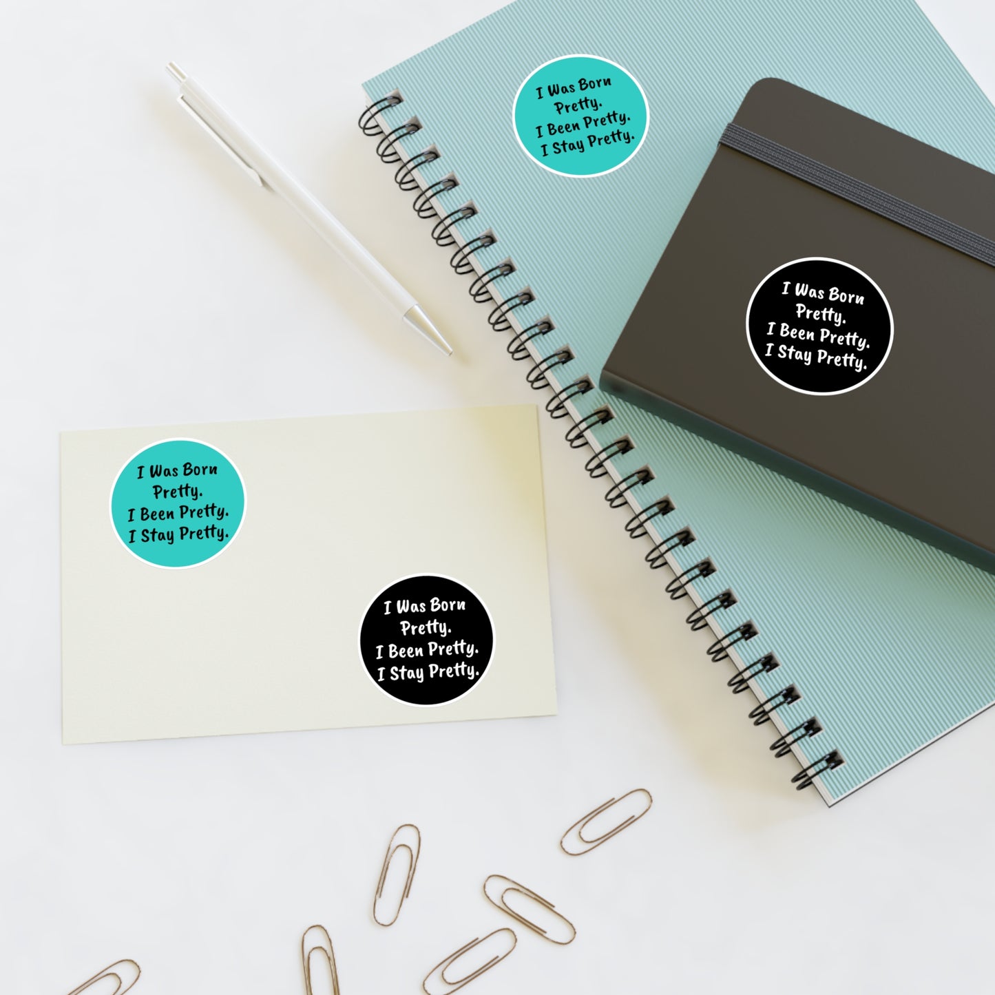 'I Was Born Pretty' Round Sticker Sheet (4-Pack)